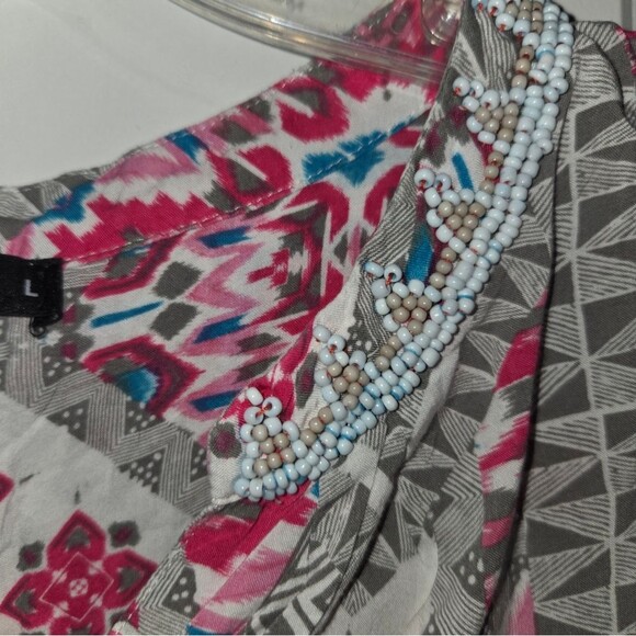 Tribal Beaded Neckline Boho Sleeveless Blouse - Picture 10 of 12